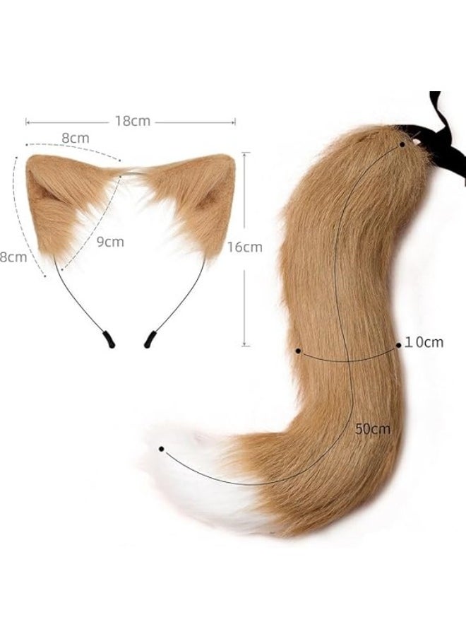 CCOVERY Faux Fur Fox Wolf Costume Cat Tail Ears Children Adults Cosplay Festival Party, White  - Image 4