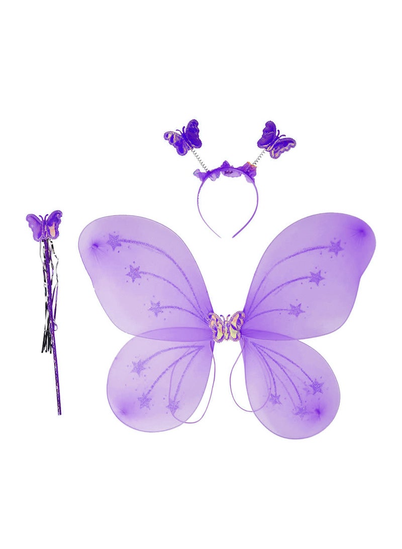 Party Time 3-Pieces Set of Purple Butterfly Wings Fairy Costume Accessories