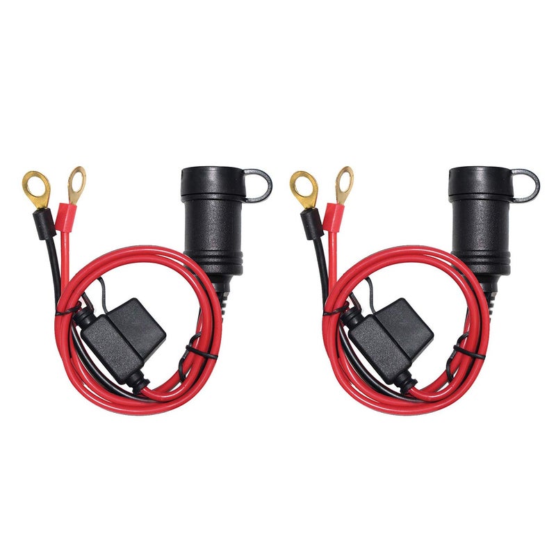 2 PACK 3FT 12V Female Socket Battery Eyelet Ring Terminal 12volt Extension Cord Outlet Adapter Plug Power Supply Car Electrical Dc Charger Accessory Connector Kit 10Fuse