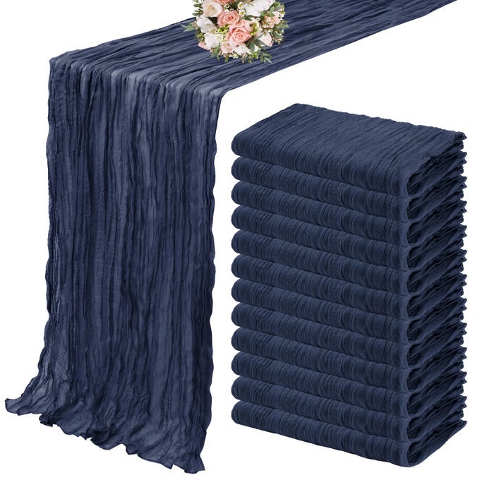 12 PACK CHEESECLOTH TABLE RUNNER 35 X 120 INCH LONG BOHO CHEESE CLOTH GAUZE TABLE RUNNERS SEMI SHEER TABLE RUNNER FOR WEDDING DECOR BRIDAL SHOWER BIRTHDAY PARTY NAVY BLUE