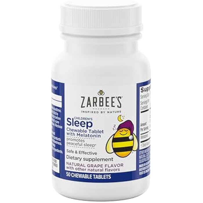 Zarbee's أقراص زاربي للأطفال القابلة للمضغ، 1 ملغ من الميلاتونين، مكمل نوم فعال وخالي من الأدوية، بنكهة العنب الطبيعية، بدون محليات أو ألوان صناعية، خالي من الجلوتين، للأعمار من 3 سنوات فما فوق، 50 حبة - Image 2