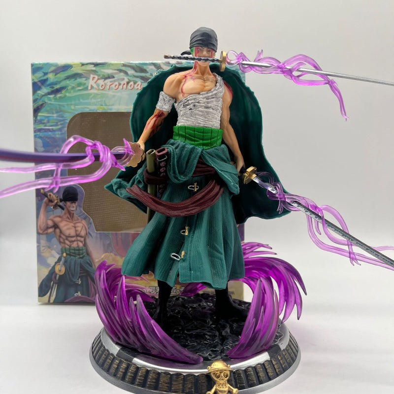 One Piece Zoro Figure Small Bloodied 3-Sword Style Desktop Decoration - Image 1