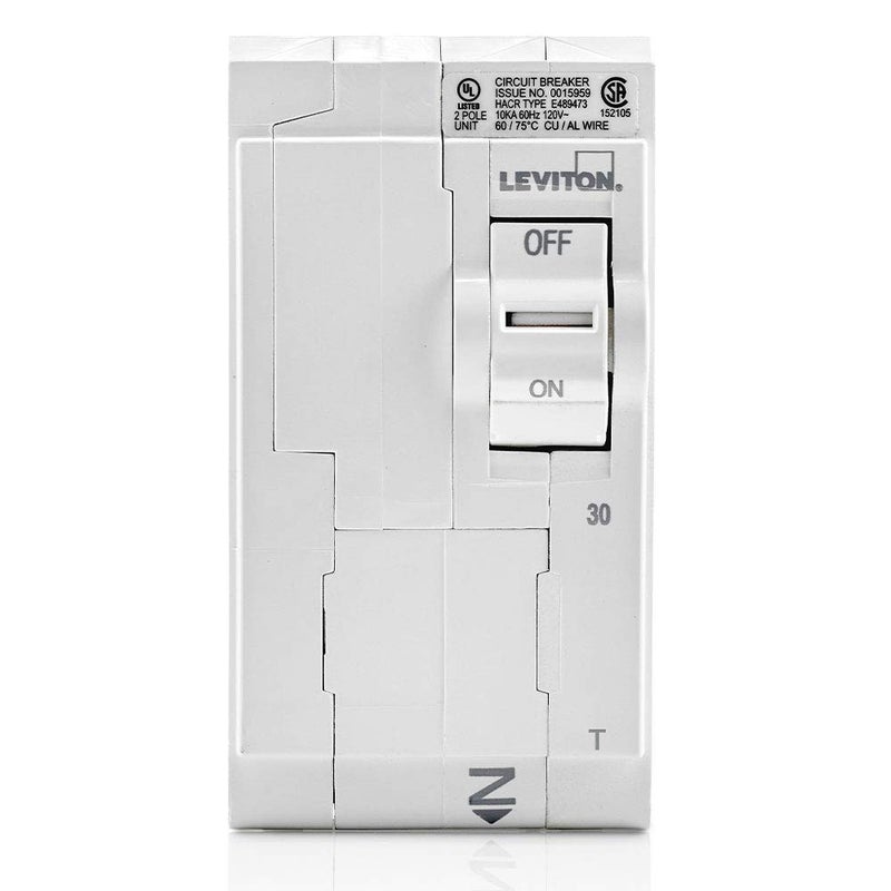 Leviton LB230-T 30A 2-Pole Plug-On Standard Branch Circuit Breaker, Thermal Magnetic, 120/240 VAC, White - Image 2