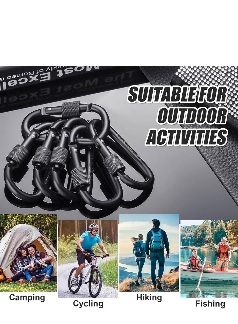 ميكسد مشبك حلقة تسلق قفل 8 قطع، مشبك حلقة تسلق قفل من الألومنيوم على شكل D، مشبك قفل حلقة تسلق كبيرة متينة وقوية وخفيفة، مشبك قفل قوي متعدد الأغراض - Image 2