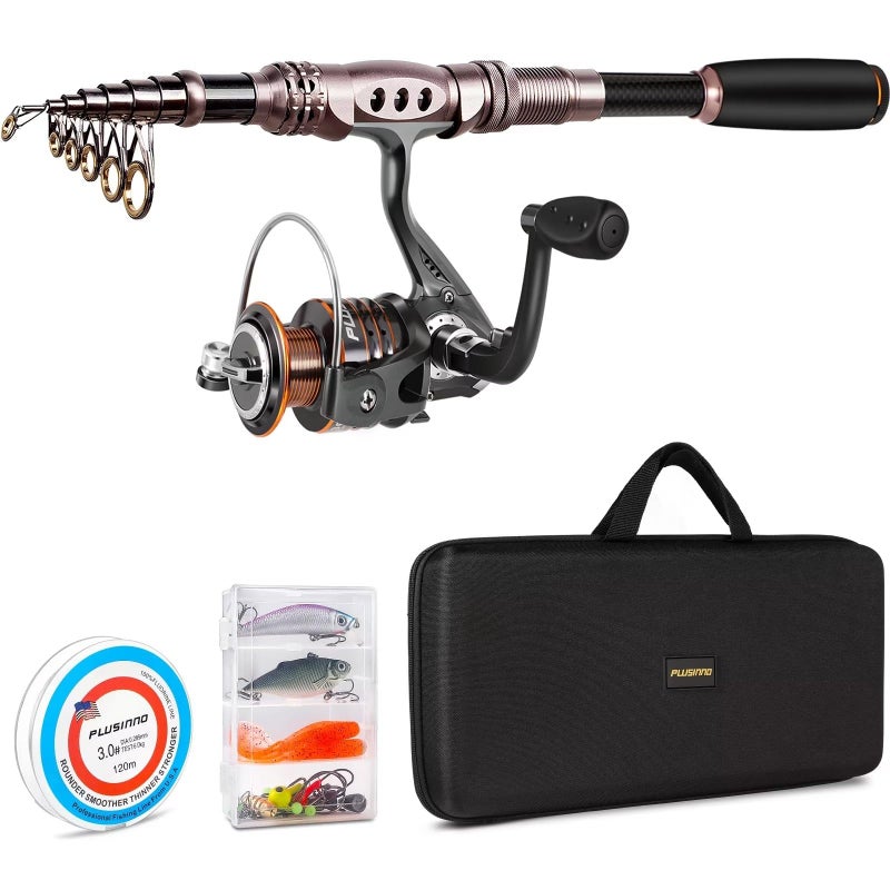 PLUSINNO Spinning Rod and Reel Combos Telescopic Fishing Rod Pole with Reel Line Lures Hooks Fishing Carrier Bag Case and Accessories Fishing Gear Organizer (2.4M 7.87FT Fishing Gear Organizer) ... - Image 1