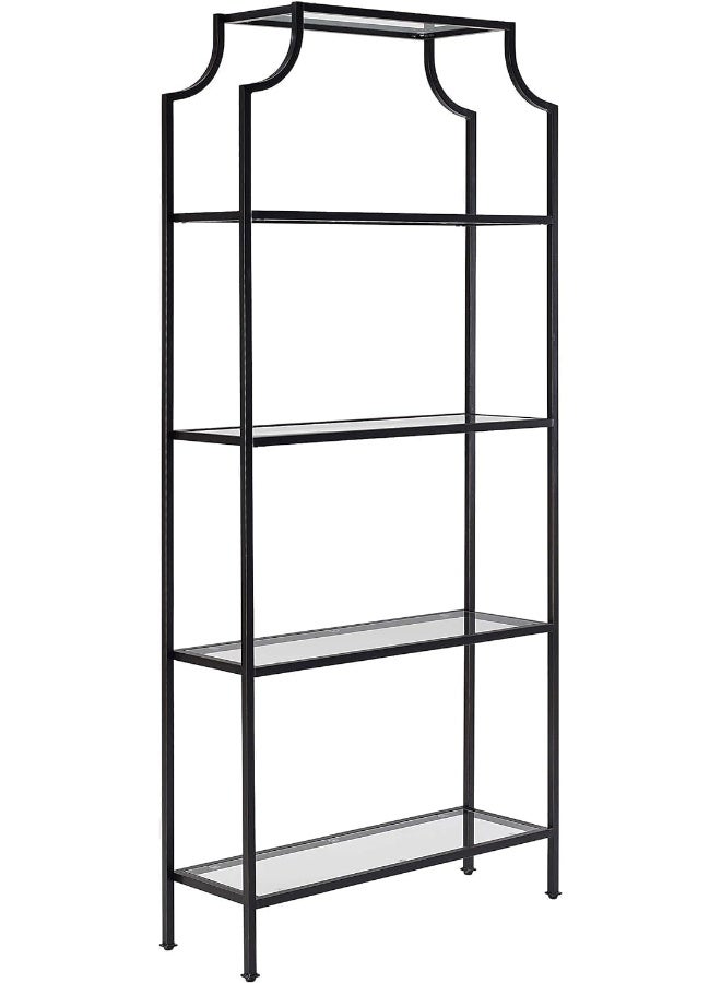 YINZUO YINZUO Modern Arched Bookshelf with Clear Glass Shelves Tall Freestanding Metal Display Storage Rack, Open Bookcase Organizer for Living Room, Bedroom, or Home Office (Matt Black)  - Image 5