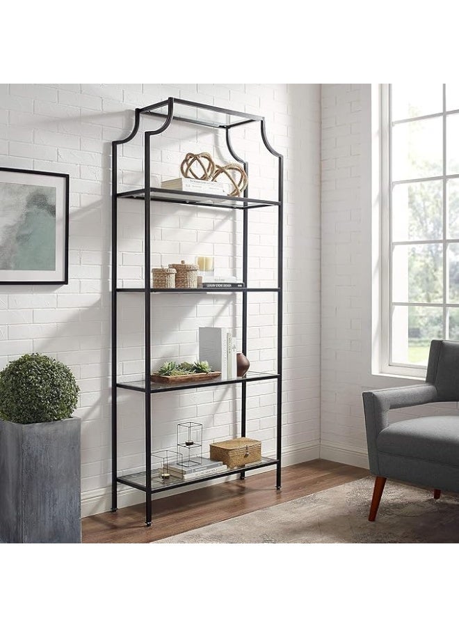 YINZUO YINZUO Modern Arched Bookshelf with Clear Glass Shelves Tall Freestanding Metal Display Storage Rack, Open Bookcase Organizer for Living Room, Bedroom, or Home Office (Matt Black)  - Image 1