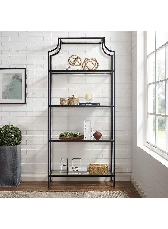 YINZUO YINZUO Modern Arched Bookshelf with Clear Glass Shelves Tall Freestanding Metal Display Storage Rack, Open Bookcase Organizer for Living Room, Bedroom, or Home Office (Matt Black)  - Image 3