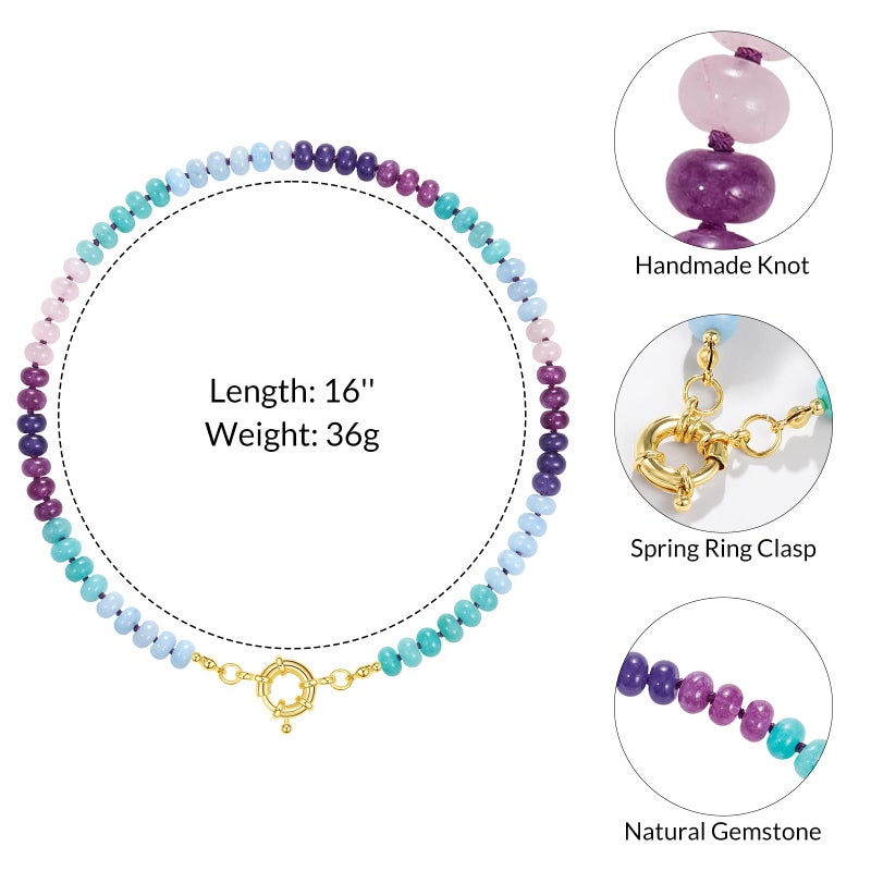 KissYan Beaded Gemstone Necklace for Women, Colorful Boho Bead Choker Natural Stone Surfer Beach Necklaces 14K Gold Plated Summer Handmade Jewelry(J49) - Image 4