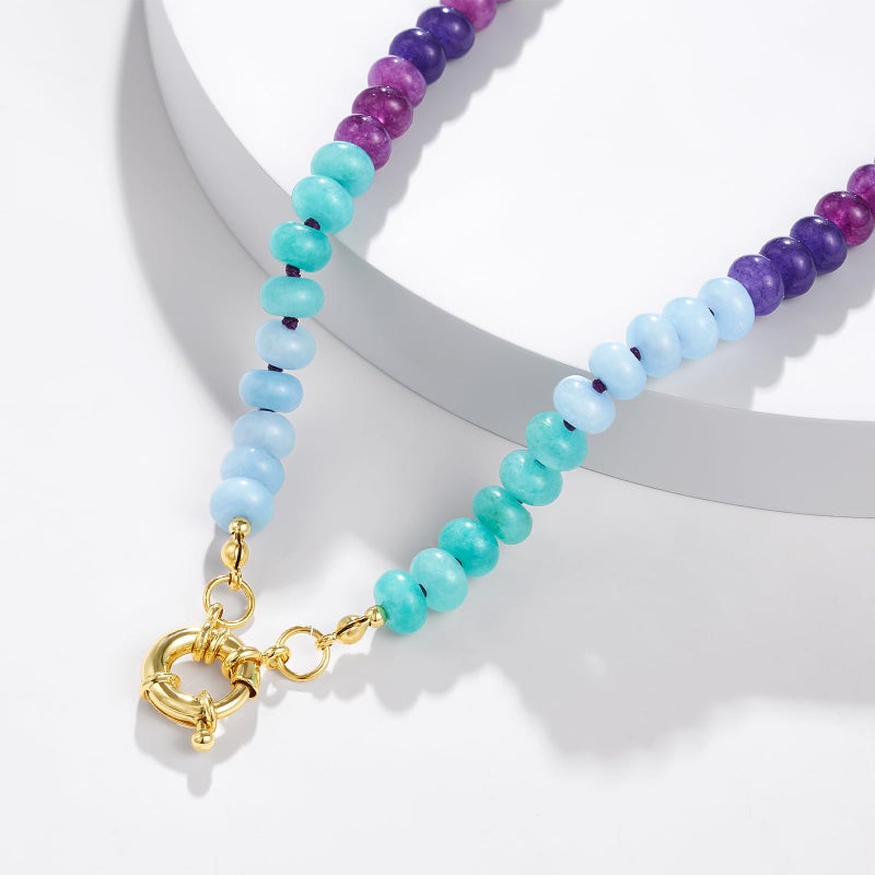 KissYan Beaded Gemstone Necklace for Women, Colorful Boho Bead Choker Natural Stone Surfer Beach Necklaces 14K Gold Plated Summer Handmade Jewelry(J49) - Image 5
