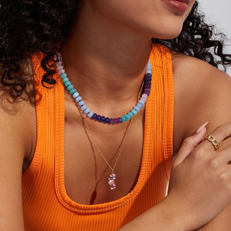 KissYan Beaded Gemstone Necklace for Women, Colorful Boho Bead Choker Natural Stone Surfer Beach Necklaces 14K Gold Plated Summer Handmade Jewelry(J49) - Image 2