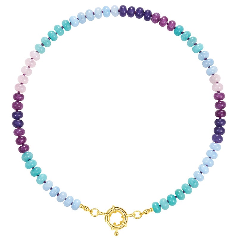 KissYan Beaded Gemstone Necklace for Women, Colorful Boho Bead Choker Natural Stone Surfer Beach Necklaces 14K Gold Plated Summer Handmade Jewelry(J49) - Image 1