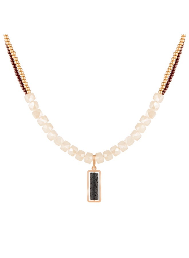 Minza “Lava” Women’s Necklace, Pure 18K Gold, Czech Beads, Crystal & Lava Stone, Handmade Necklace for Women, Beaded Necklace, Jewelry for Casual & Special Occasion - Image 1
