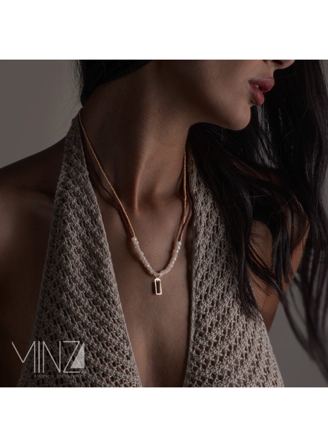 Minza “Lava” Women’s Necklace, Pure 18K Gold, Czech Beads, Crystal & Lava Stone, Handmade Necklace for Women, Beaded Necklace, Jewelry for Casual & Special Occasion - Image 4