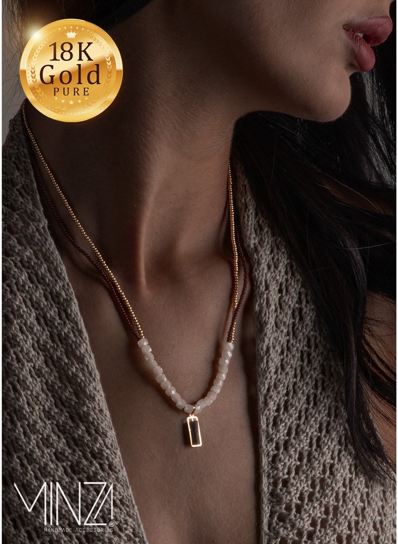Minza “Lava” Women’s Necklace, Pure 18K Gold, Czech Beads, Crystal & Lava Stone, Handmade Necklace for Women, Beaded Necklace, Jewelry for Casual & Special Occasion - Image 1