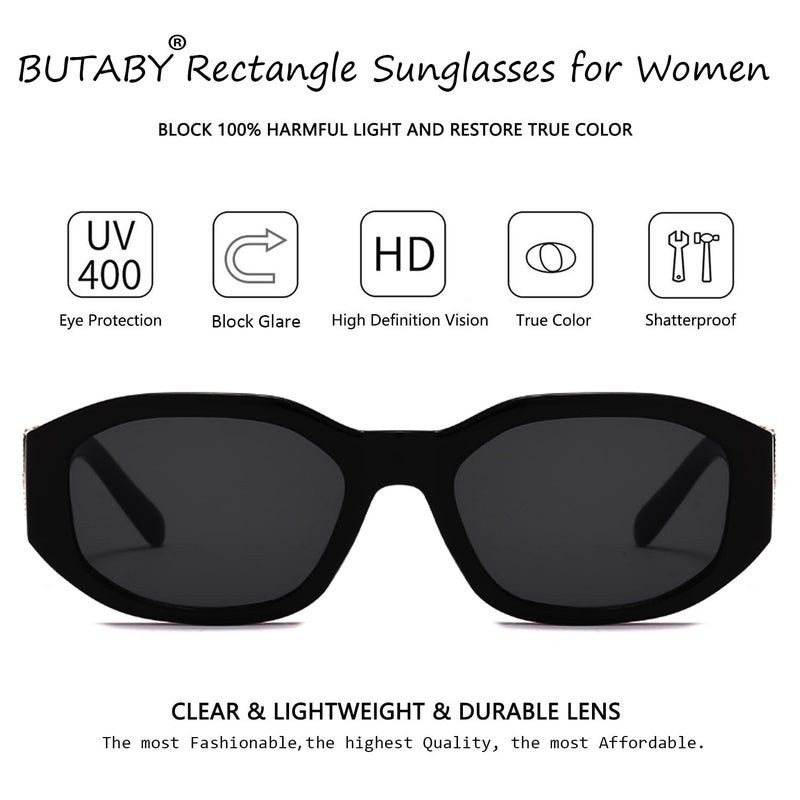 BUTABY نظارات شمسية مستطيلة BUTABY للنساء نظارات قيادة عتيقة من التسعينات إطار غير منتظم حماية UV400 سوداء - Image 3