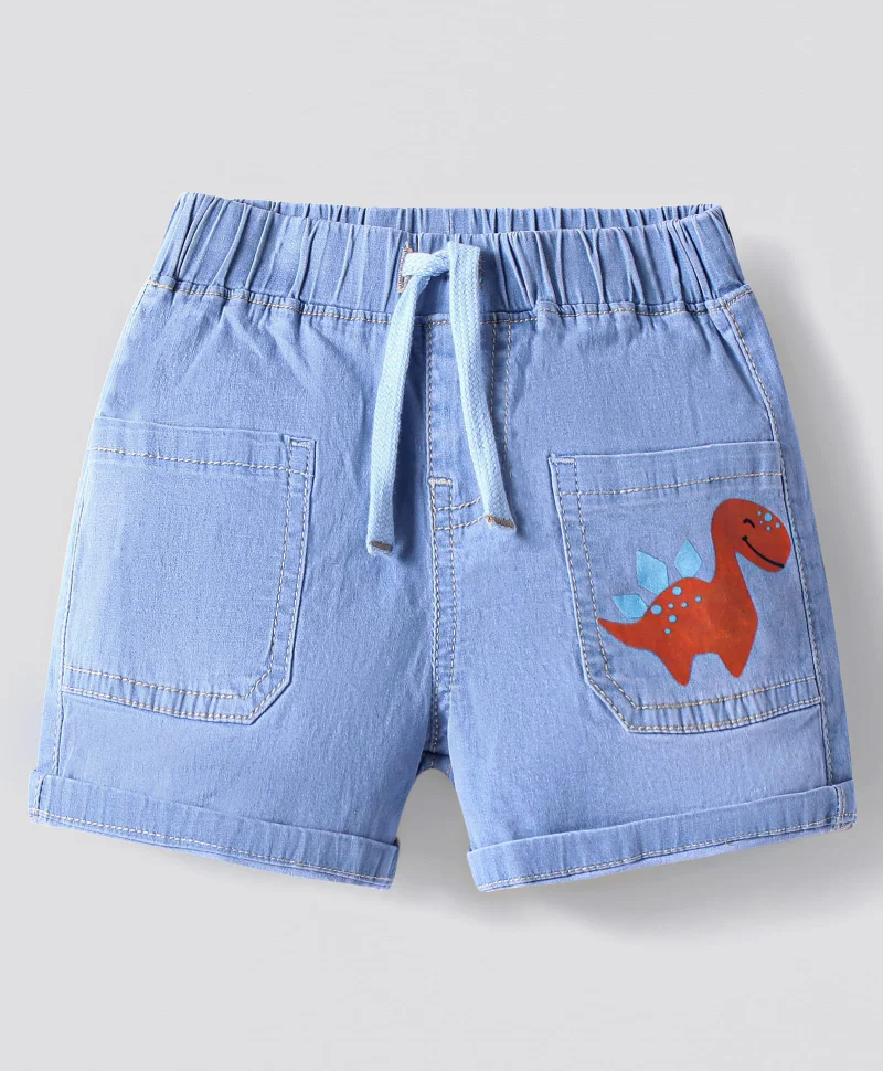 Bonfino Bonfino Dino Printed Denim Shorts - Light Blue