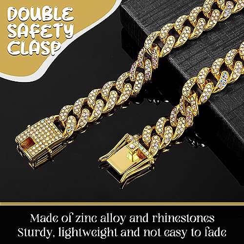LEIFIDE Dog Chain Collar Diamond Link Puppy Collar 12 mm Wide Dog Necklace Metal Cat Chain Pet Crystal Necklace Jewelry Accessories for Small Medium Large Pet(10 Inch,Gold, AB Color) - Image 4
