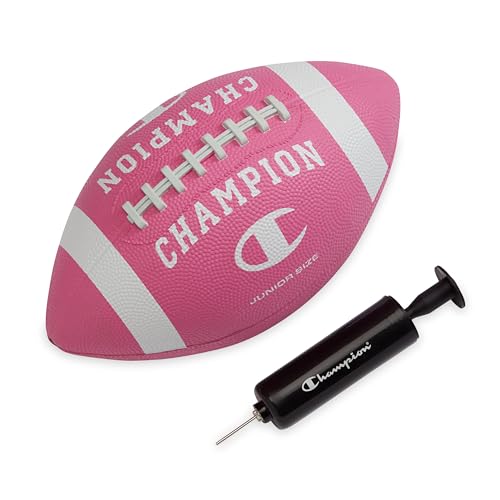 Champion Blitz Football Junior Optic PinkWhite AllWeather Football Enhanced Grip Durable Rubber Cover and Molded Laces for Outdoor Sports Training Includes 6 Ball Pump - Image 1