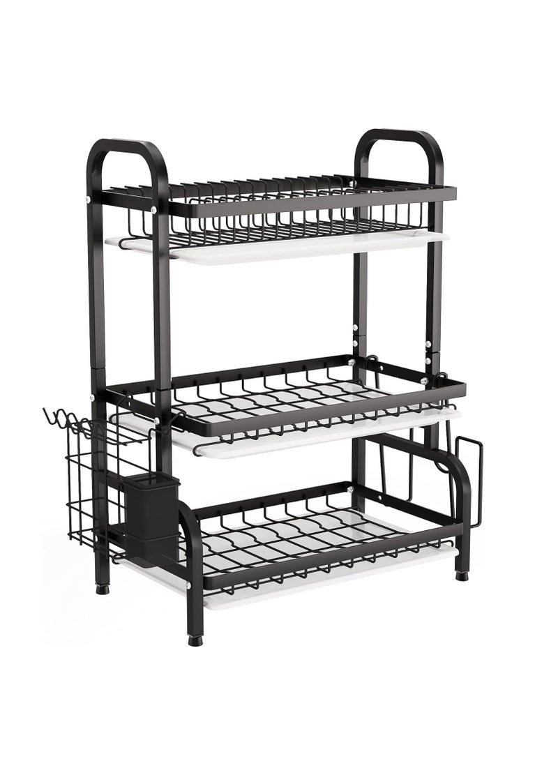 Dish Drying Rack Metal 3-Tier Large Capacity Dish Rack with Utensil Holder, Cutting Board Holder,Drain Board Tray Kitchen Organizers for Kitchen Counter