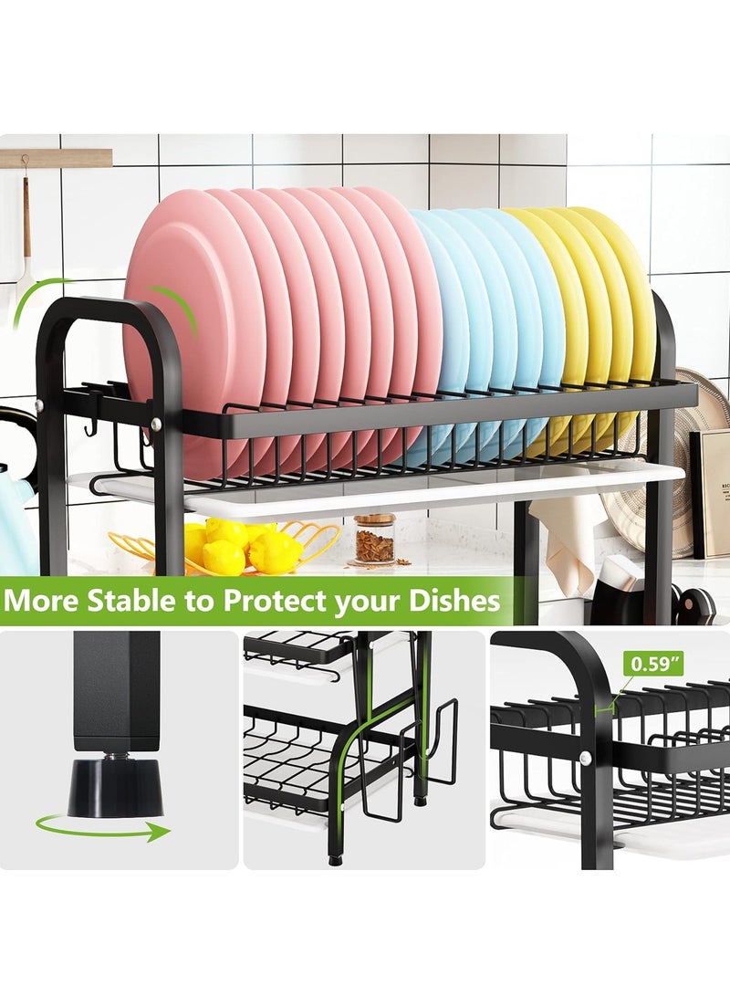 Dish Drying Rack Metal 3-Tier Large Capacity Dish Rack with Utensil Holder, Cutting Board Holder,Drain Board Tray Kitchen Organizers for Kitchen Counter