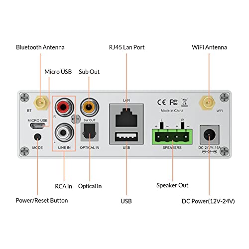 Arylic Up2stream A50+ WiFi &Bluetooth Amplifier with Airplay and Subwoofer Output, TPA3116 Stereo System, HiFi Multiroom/Multi-Zone Synchronized Audio, Wireless Stereo Amplifier - Image 3