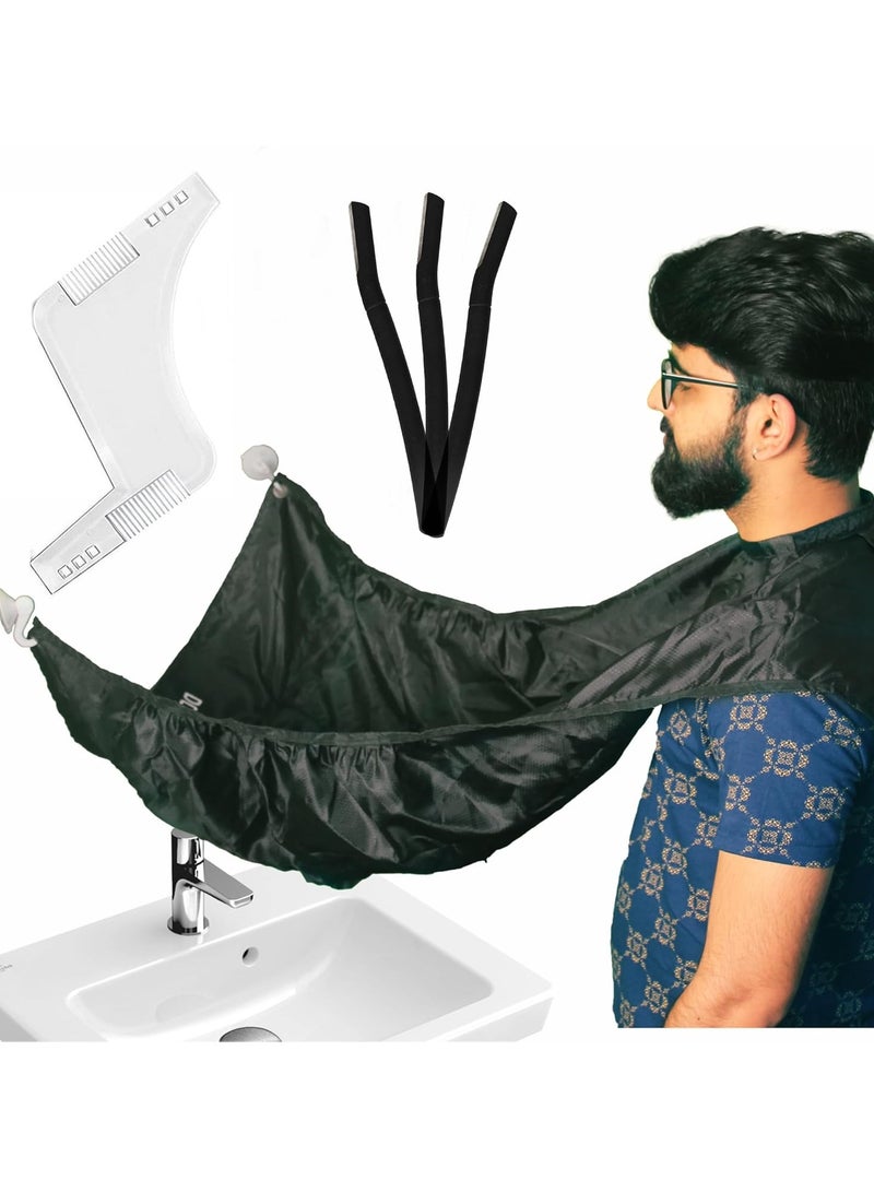 RUBAB MEN RUBAB MEN Ultimate 3-in-1 Beard Trimming Home Kit for Men | Beard Apron Cloth, Shaper & Face Razor Pen | No Mess, Zero Stress | Best Gift for Him - Image 1