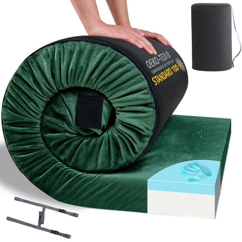 Home Mate HomeMate Memory Foam Camping Cot Mattress Pad Mat-Sleeping Pad Mat Portable Roll Up Travel Mattress CertiPUR-US for Adults-Camping Bed for Guests Floor Tent Sleepover with Waterproof Cover Travel Bag - Image 1