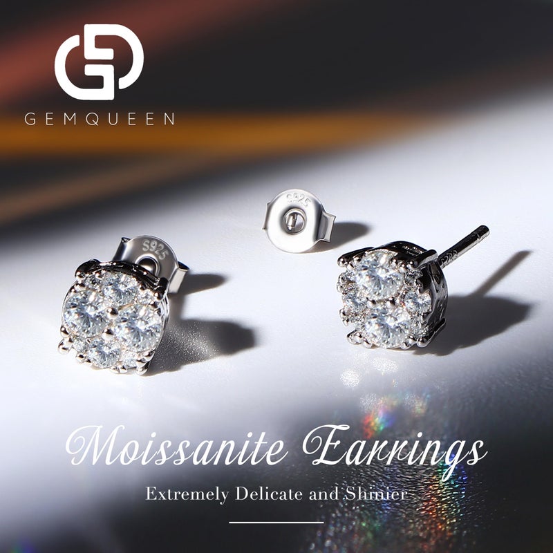 GEMQUEEN Moissanite Stud Earrings 18K White Gold Plated 925 Sterling Silver Moissanite Stud Earrings with Silicone Back for Women Men 1/2Ct Brilliant Round Cut D Color VVS1 Clarity - Image 2