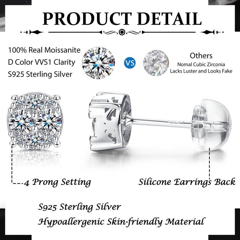 GEMQUEEN Moissanite Stud Earrings 18K White Gold Plated 925 Sterling Silver Moissanite Stud Earrings with Silicone Back for Women Men 1/2Ct Brilliant Round Cut D Color VVS1 Clarity - Image 4