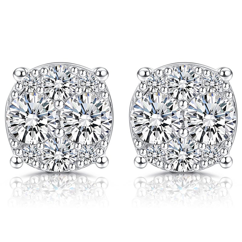 GEMQUEEN Moissanite Stud Earrings 18K White Gold Plated 925 Sterling Silver Moissanite Stud Earrings with Silicone Back for Women Men 1/2Ct Brilliant Round Cut D Color VVS1 Clarity - Image 1