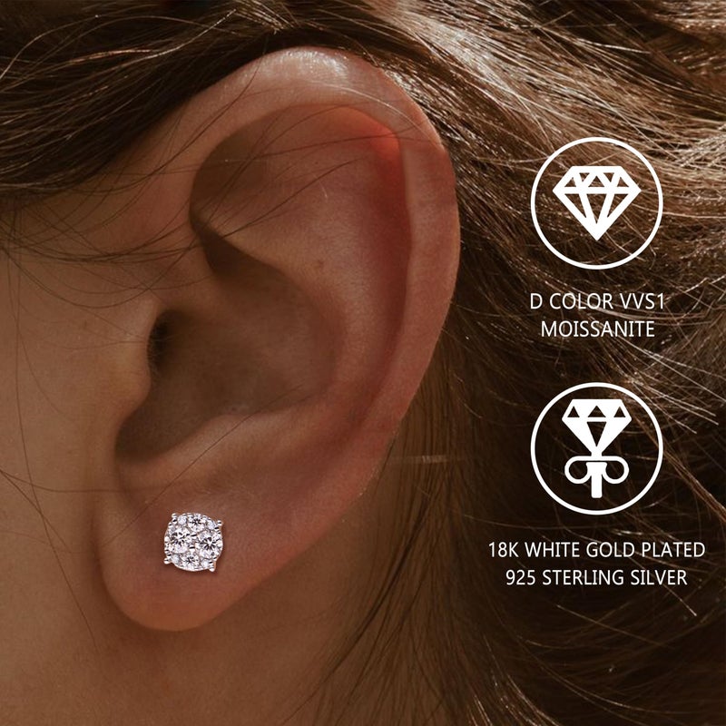 GEMQUEEN Moissanite Stud Earrings 18K White Gold Plated 925 Sterling Silver Moissanite Stud Earrings with Silicone Back for Women Men 1/2Ct Brilliant Round Cut D Color VVS1 Clarity - Image 3
