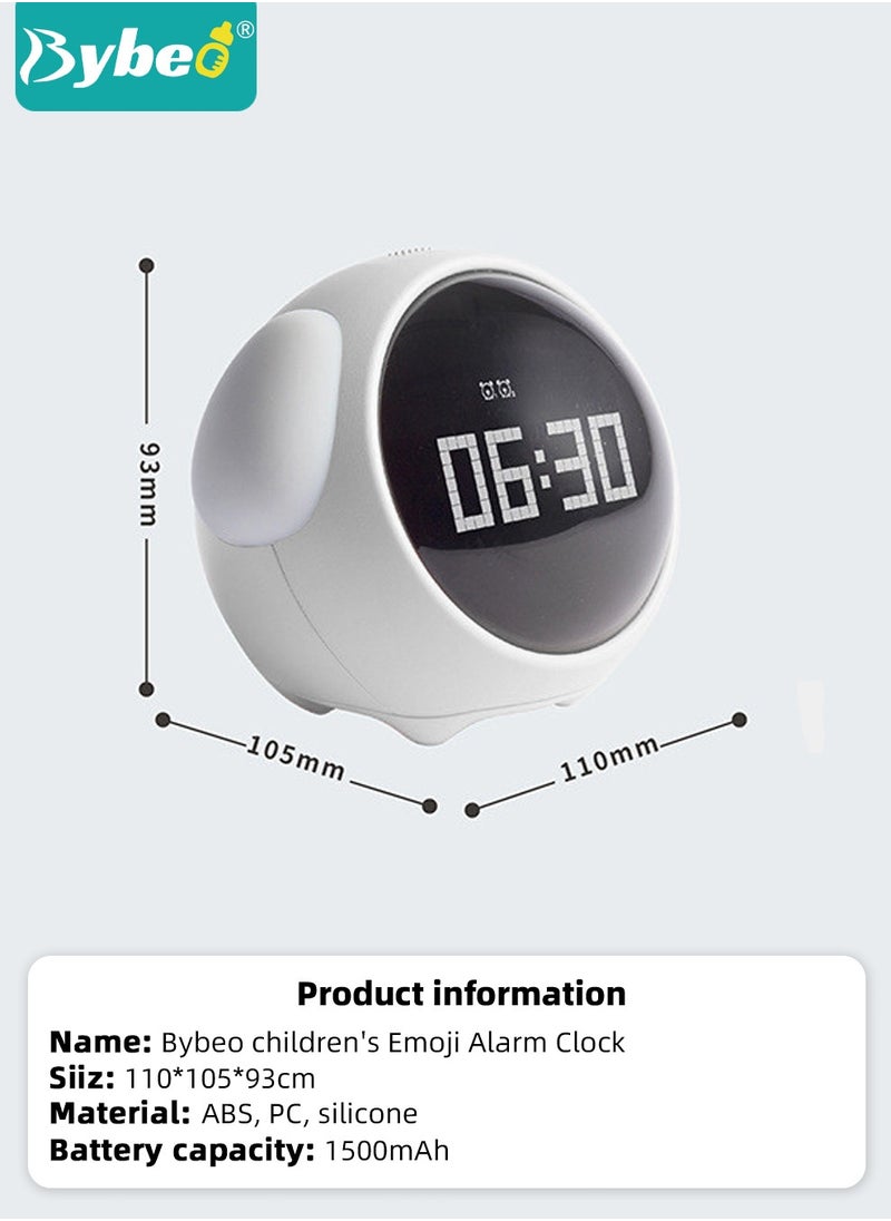 Kids Alarm Clock, Number Time Clock, Night Light Clock with Emoji, Small Digital Alarm Clock, Children's Sleep Trainer with Voice-Controll, Adjustable Volume, 12/24 Hr Time and Temperature Display