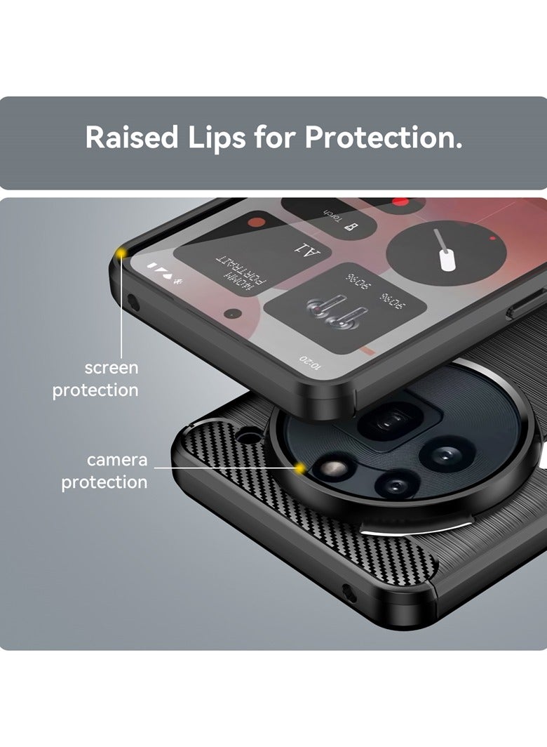 Brushed Carbon Fiber Shockproof Case For Nothing Phone 3A Pro - Black - Image 3