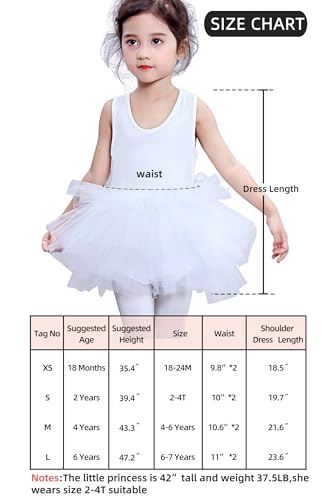 Tutu.kk Toddler Girls Camisole Tutu Dance Leotard with Fluffy 4-Layers Skirt Tutu Dress for Dance, Gymnastics and Ballet White 2 Years - Image 3