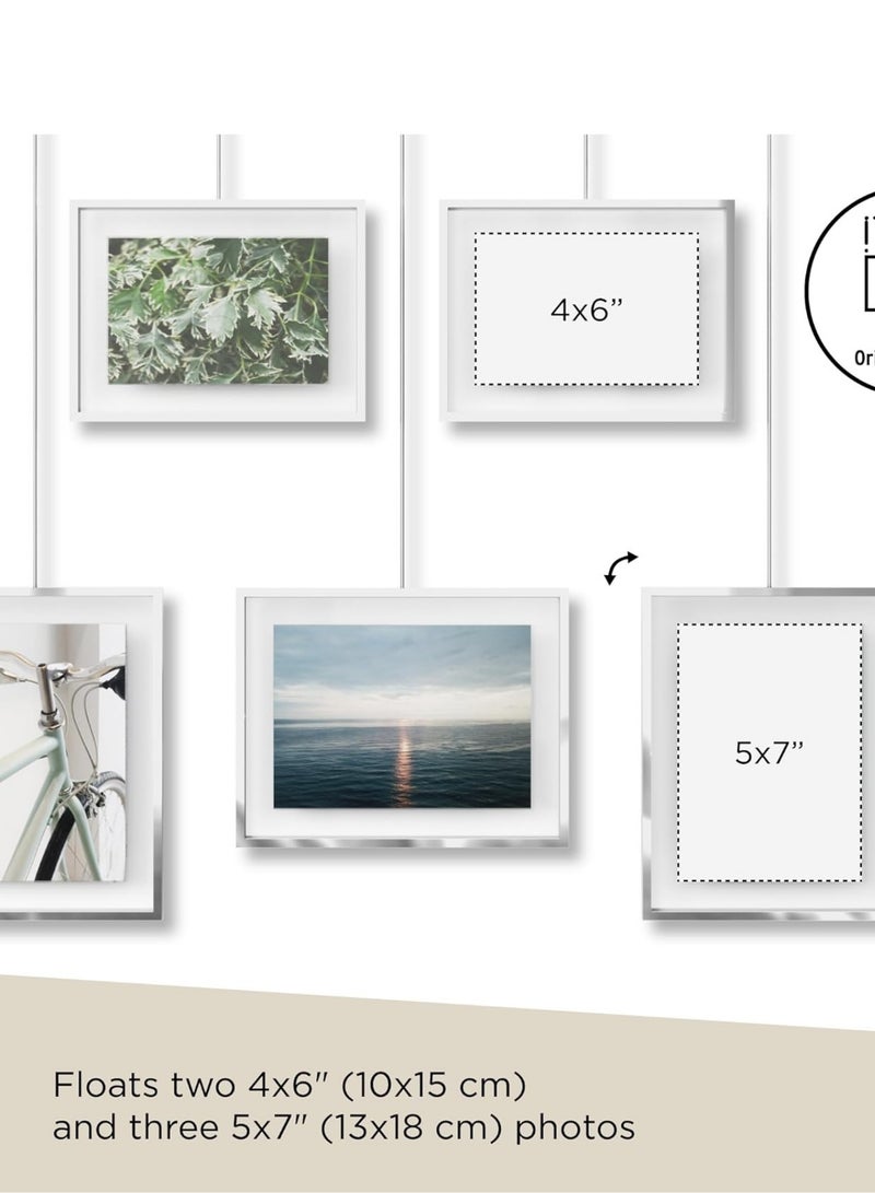 مجموعة إطارات صور "Exhibit" - نظام عرض جداري قابل للتعديل يضم 5 صور (اثنتان بمقاس 4×6 بوصة وثلاث بمقاس 5×7 بوصة) - طقم مكون من 5 قطع - لون كروم - Image 4
