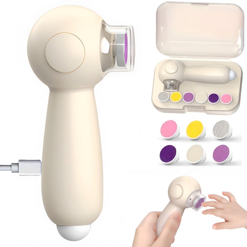 Baby Nail Trimmer Electric,  Baby Nail Clippers, Safe and Silent Baby Nail File Rechargeable, Nail Kit Set for Baby Nail Care with 6 Buffer Pads, Storage Case and Light, for Toddler or Adults - Image 1