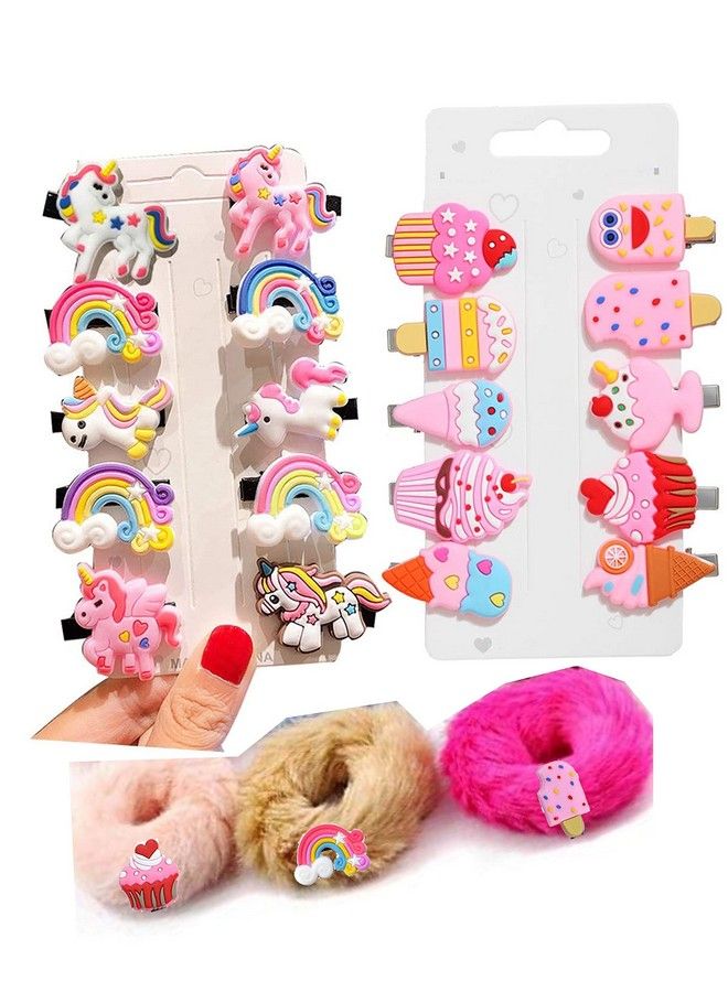 Aliza 20 Pcs Rainbow Ice Cream Hair Clips And 3 Pcs Ice Cream Fur Scrunchies Set Baby Hairpin For Kids Girls Toddler Barrettes Hair Accessories - Image 1