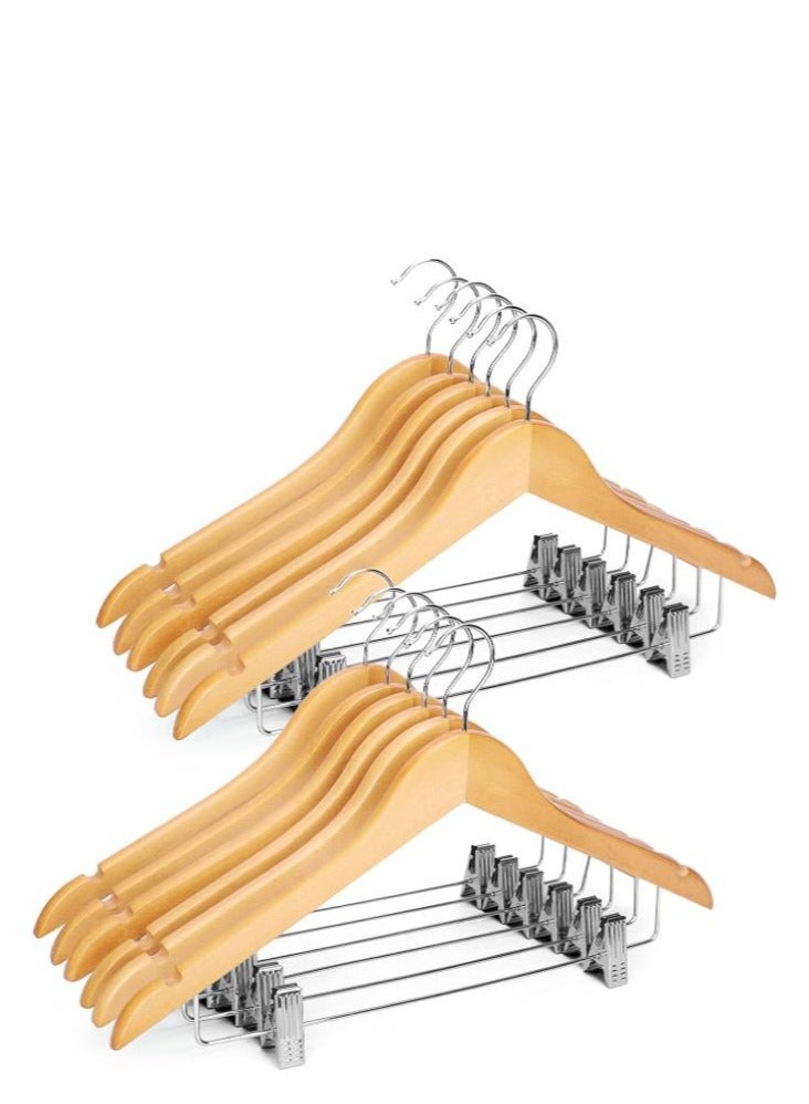Wooden Hangers with Clips 12 Pack Premium Wooden Coat Hangers for Closet Durable Natural Wooden Pants Hangers with Clips Heavy Duty Hangers for Pants,Suits,Skirts,Jeans,Shirts,Shorts - Image 1
