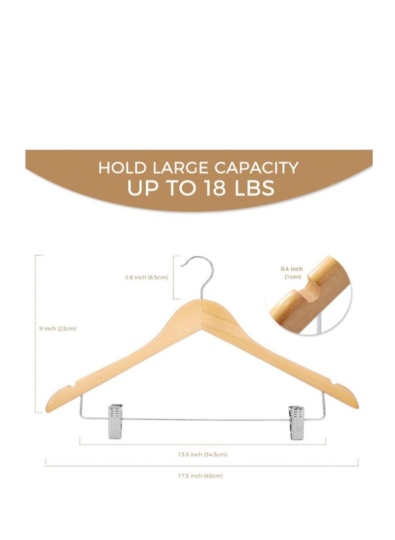 Wooden Hangers with Clips 12 Pack Premium Wooden Coat Hangers for Closet Durable Natural Wooden Pants Hangers with Clips Heavy Duty Hangers for Pants,Suits,Skirts,Jeans,Shirts,Shorts - Image 5