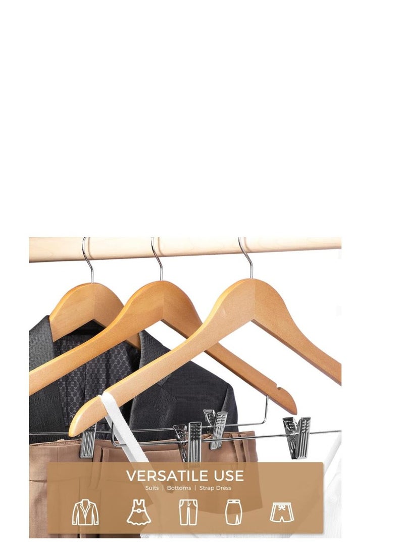 Wooden Hangers with Clips 12 Pack Premium Wooden Coat Hangers for Closet Durable Natural Wooden Pants Hangers with Clips Heavy Duty Hangers for Pants,Suits,Skirts,Jeans,Shirts,Shorts - Image 3