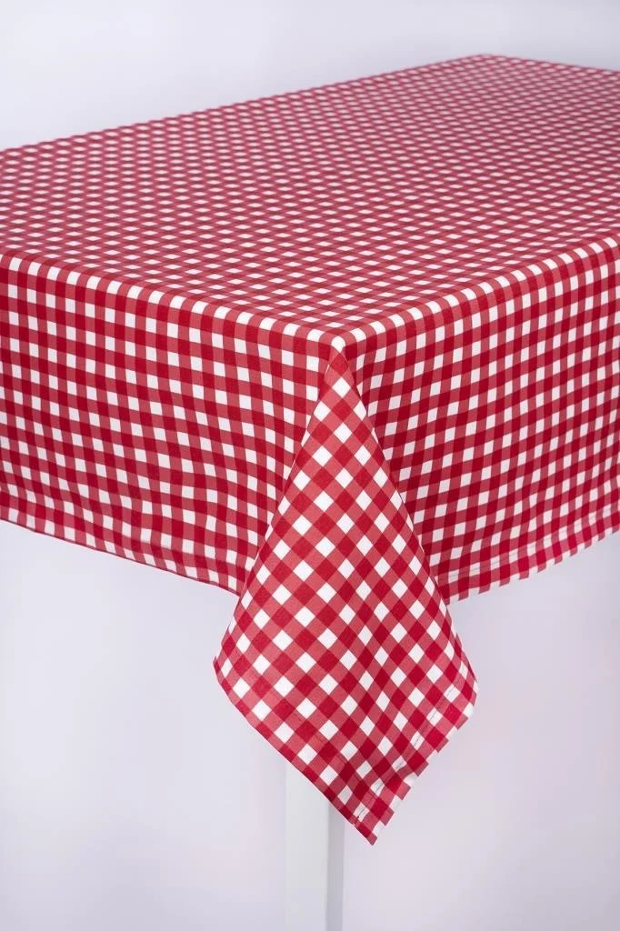 Altın Pamuk Gold Cotton Luxury Linen Fabric Tablecloth Stain Resistant Optional Ad Gingham Red