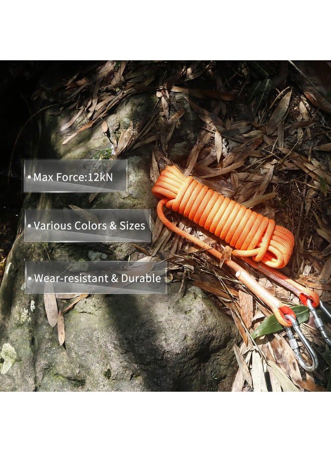 Newdoar Climbing Rope 8(5/16in),10mm (3/8in), High Strength Accessory Cord Rope with 2 Steel Hooks, for Outdoor Rescue Rappelling Rope Down Cliffs ledges Safety Escape Tow Strap Equipment(Orange) - Image 5