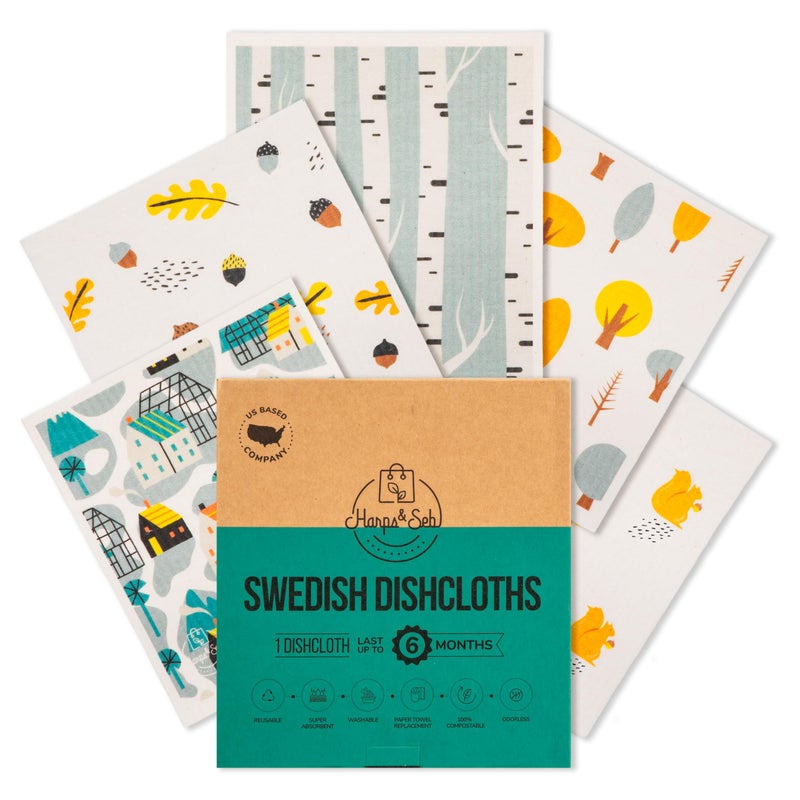 Harps&Seb Swedish Dishcloths for Kitchen Dish Towels - 5 Pack, Non-Scratch Reusable Paper Towels, Super Absorbent Washable Swedish Dish Cloths, No Odor, Biodegradable, Home Design - Image 1