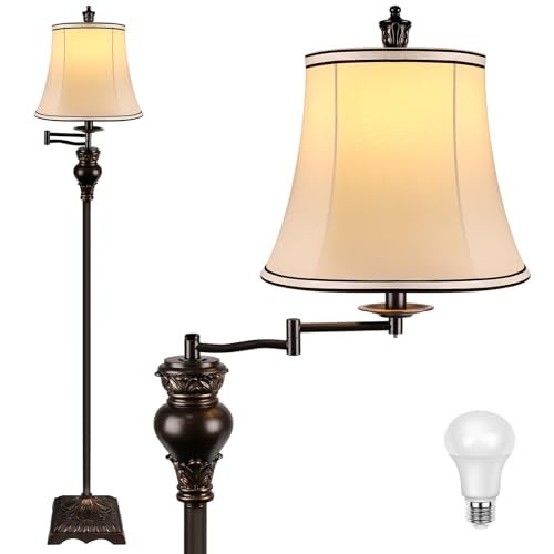 PARTPHONER Vintage Floor Lamps for Living Room,Traditional 350° Adjustable Swing Arm Farmhouse Floor Lamp for Bedroom, Rustic Standing Lamp Pole Lamps for Reading, Home Décor and Office, Brown - Image 1