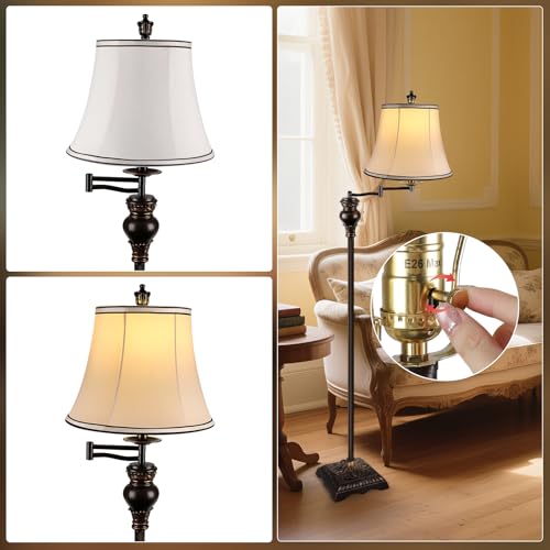 PARTPHONER Vintage Floor Lamps for Living Room,Traditional 350° Adjustable Swing Arm Farmhouse Floor Lamp for Bedroom, Rustic Standing Lamp Pole Lamps for Reading, Home Décor and Office, Brown - Image 3