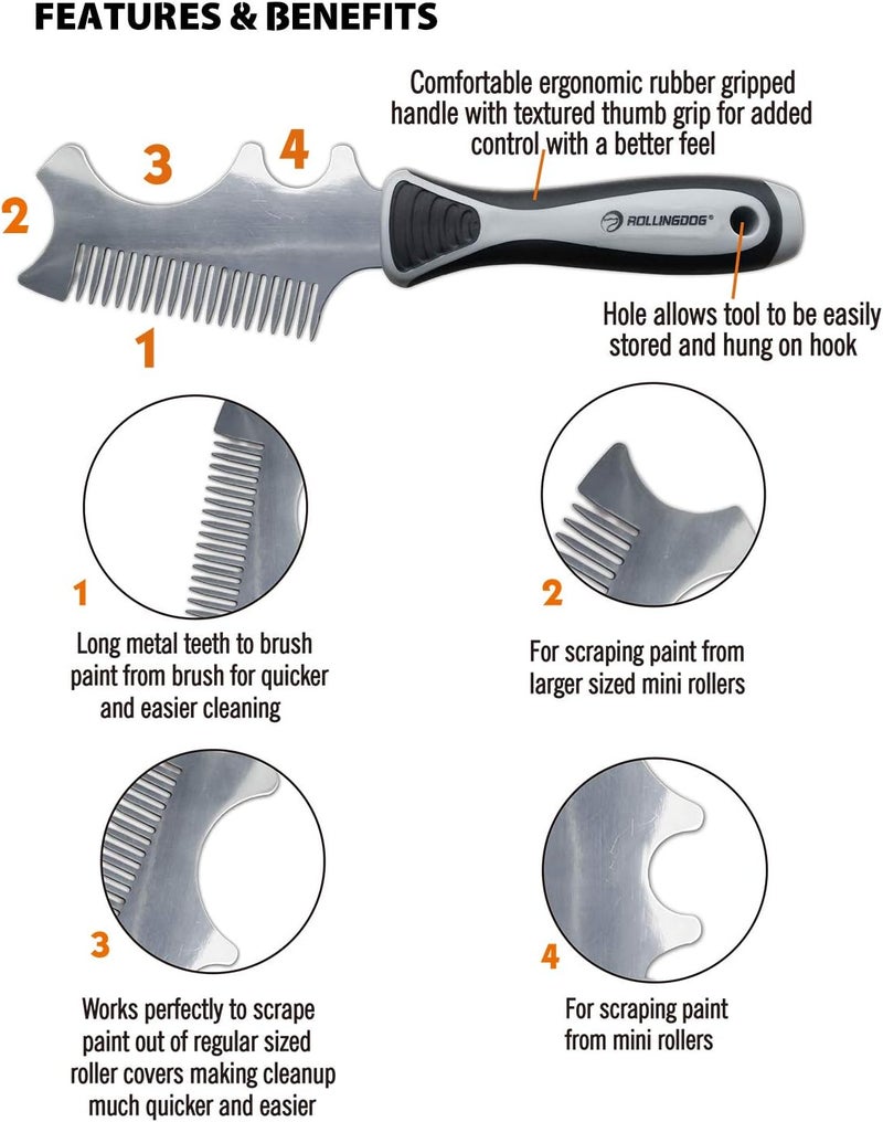 Rolling Dog 4 in 1 Paint Brush Comb - Paint Brush&Roller Cleaner Tool - Image 2