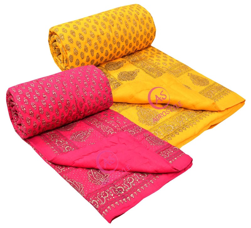 WORLDNEX 400 TC Pure Cotton Jaipuri Design Printed Light Weight Traditional Rajasthani Print Single Bed Quilt/Razai/Rajai (Design 3, Single Bed - Set of 2 Combo Set) - Image 2