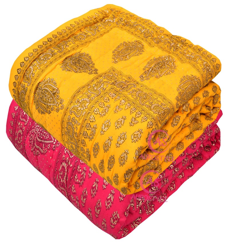 WORLDNEX 400 TC Pure Cotton Jaipuri Design Printed Light Weight Traditional Rajasthani Print Single Bed Quilt/Razai/Rajai (Design 3, Single Bed - Set of 2 Combo Set) - Image 3