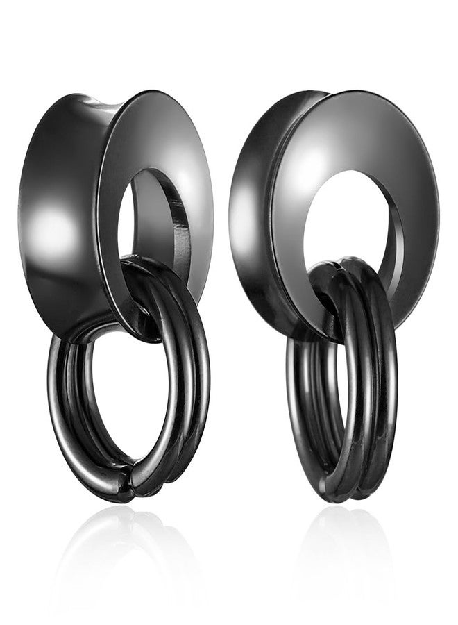 Earblity 1 Pair Hollow gauges with 2 rings 00g/ 10mm Ear Tunnels Plugs 316 Stainless Steel Black Ear Gauges Weight Saddle Plugs Hypoallergenic expander Piercing Body Jewelry - Image 1